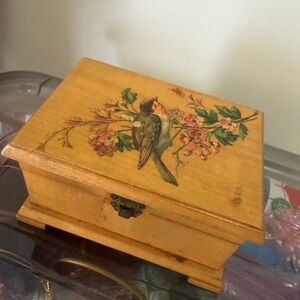 Vintage Wooden Box with Bird and Floral Design